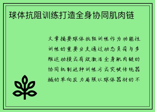 球体抗阻训练打造全身协同肌肉链