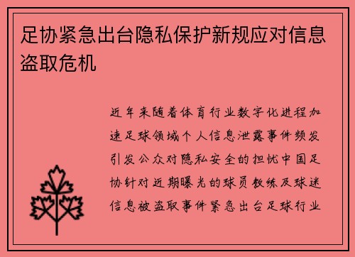 足协紧急出台隐私保护新规应对信息盗取危机